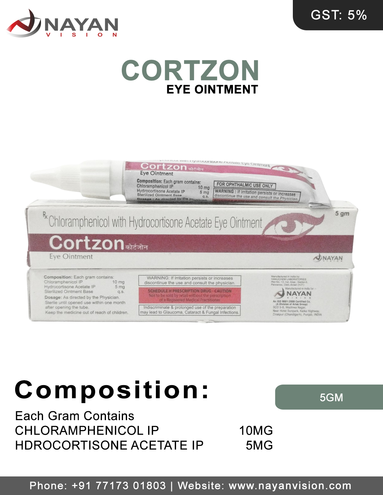 Hydrocortisone 5mg Chloramphenicol 10 mg Eye Ointment | Cortzon Eye Ointment