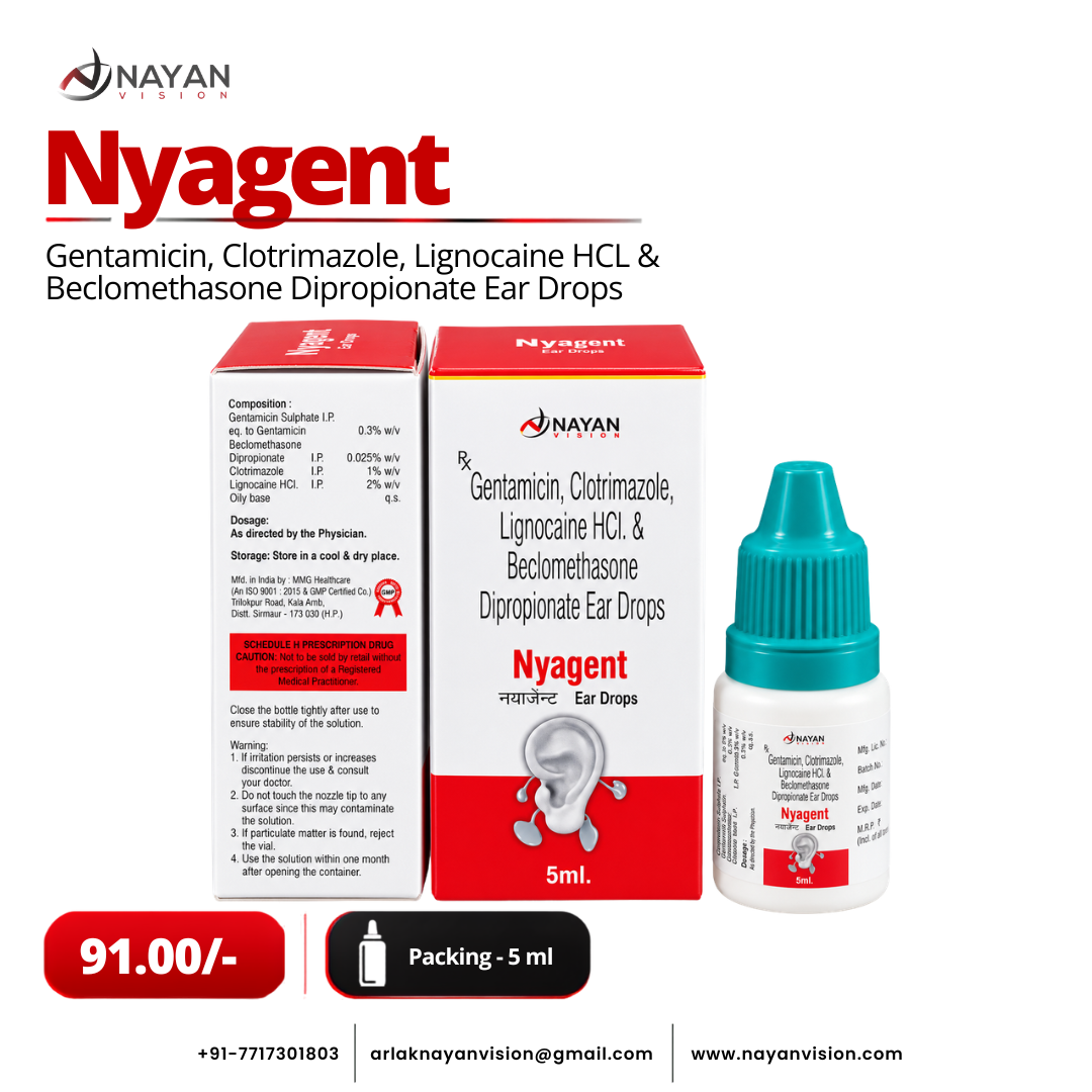 NYAGENT Ear Drops 5ml | Gentamicin, Clotrimazole & Lignocaine