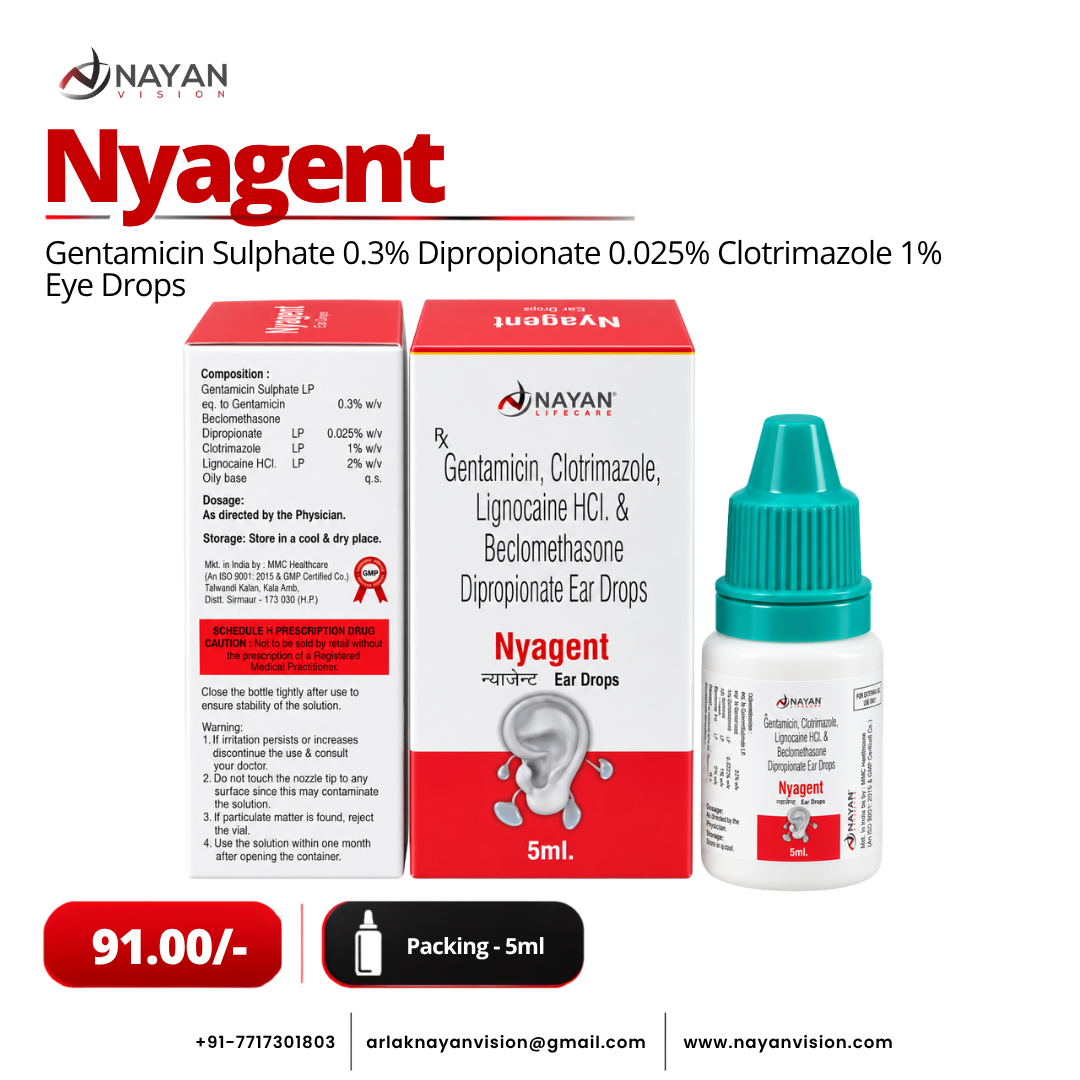 Nyagent Eye Drops | Gentamicin, Ciprofloxacin & Clotrimazole