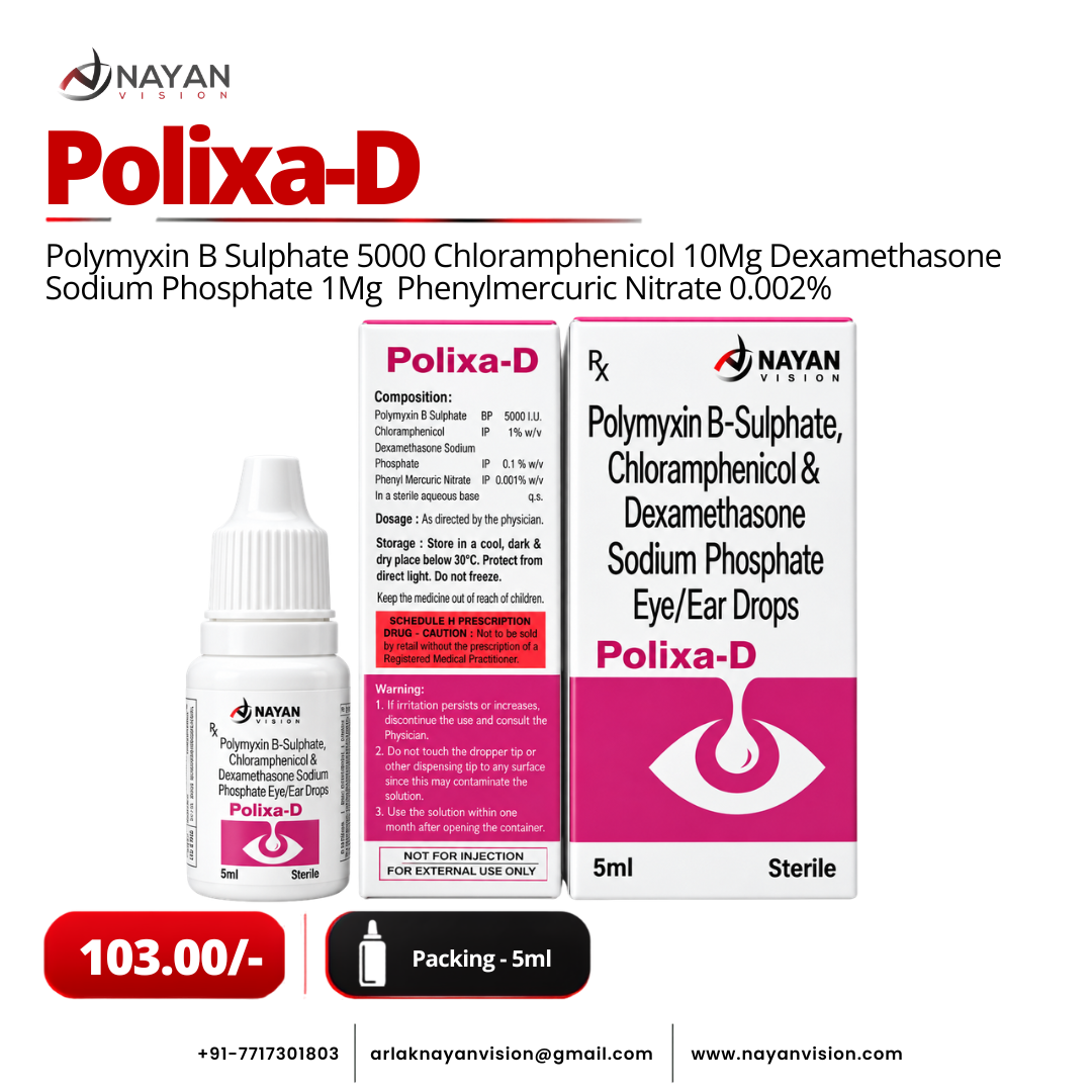Polixa-D Eye Drops | Polymyxin B, Chloramphenicol & Dexamethasone